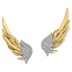 Tiffany & Co. Jean Schlumberger Retro Diamond Gold "Flame" Clip Earrings