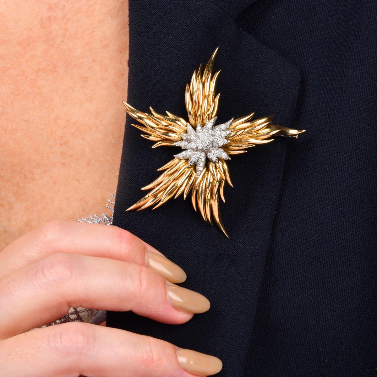 Tiffany & Co Jean Schlumberger Vintage France Flames 18K Diamond Brooch For Sale 3