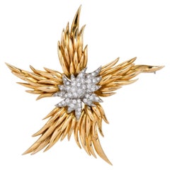 Tiffany & Co Jean Schlumberger Vintage France Flames 18K Diamond Brooch