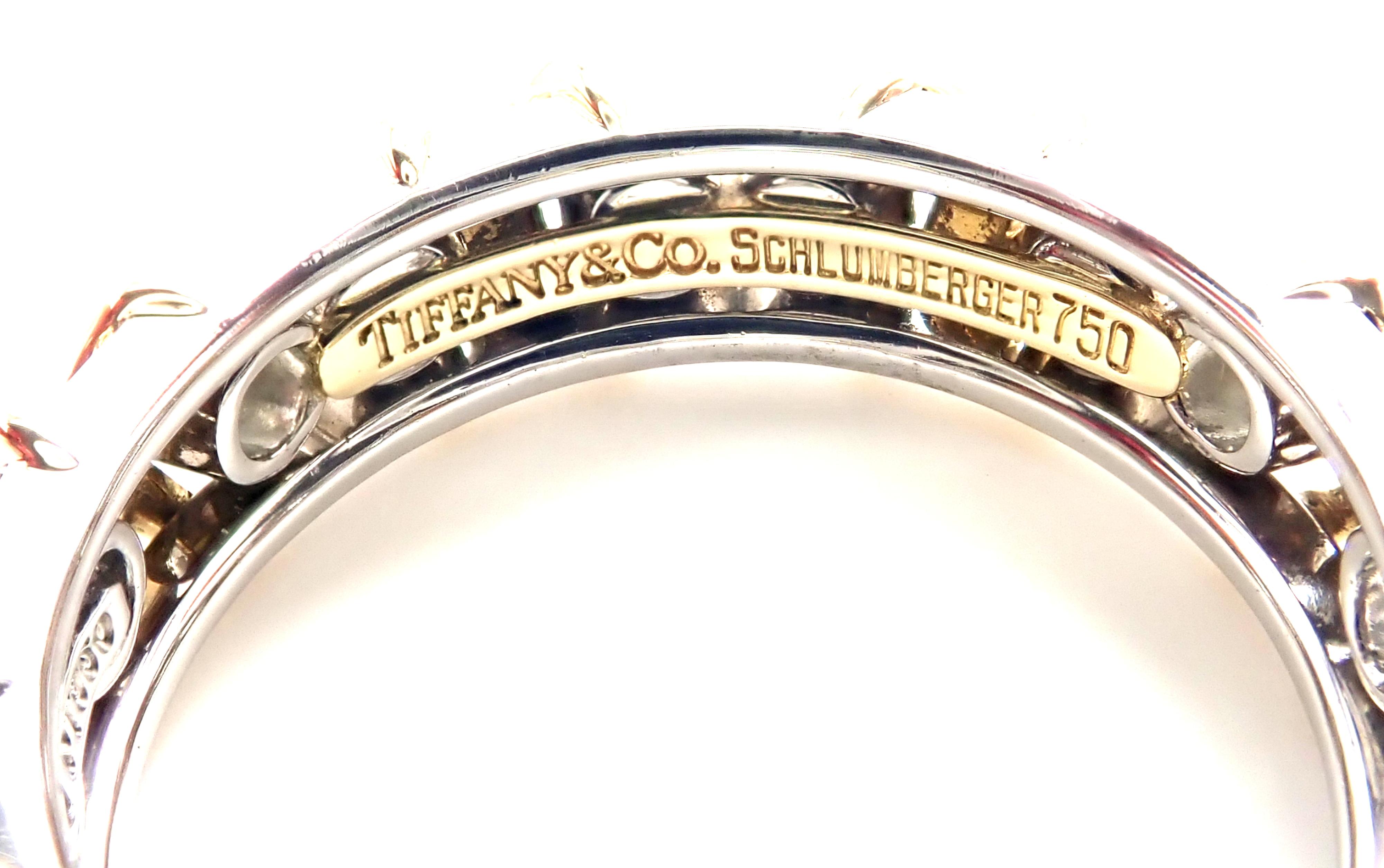 18k Yellow Gold & Platinum Diamond Jean Schlumberger Band Ring designed for Tiffany & Co. 
With 16 Round Brilliant Cut Diamonds VS1 clarity, G color, Total weight Approx 1.14ct
This ring comes with Tiffany & Co box.
Details:
Ring Size: 7
Weight: 9.7