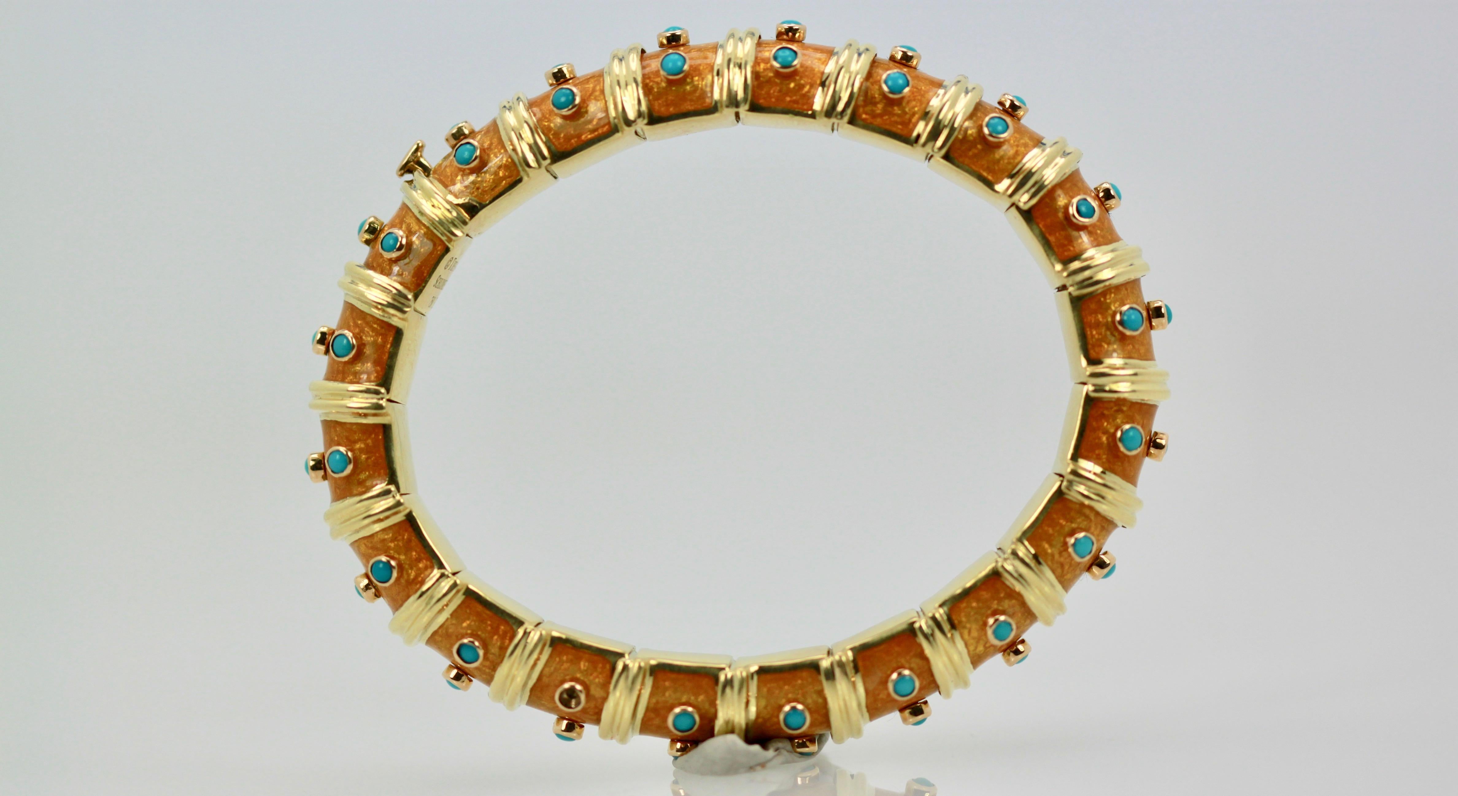 Tiffany & Co. Jean Schulmberger Iconic Copper Enamel Turquoise Bracelet 2