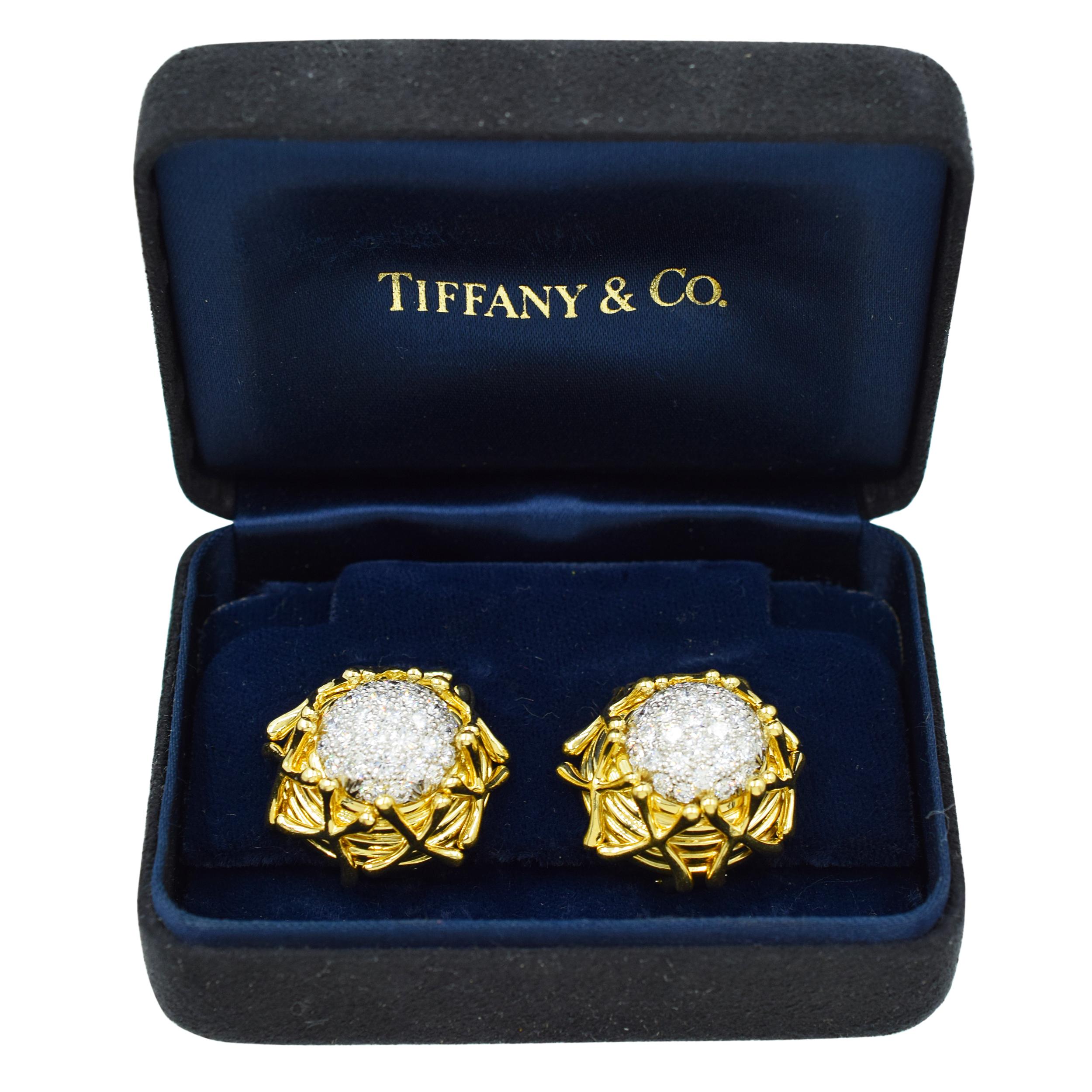 Artist Tiffany & Co. Jean Shlumberger Diamond Clip on Earrings in 18k Yellow Gold