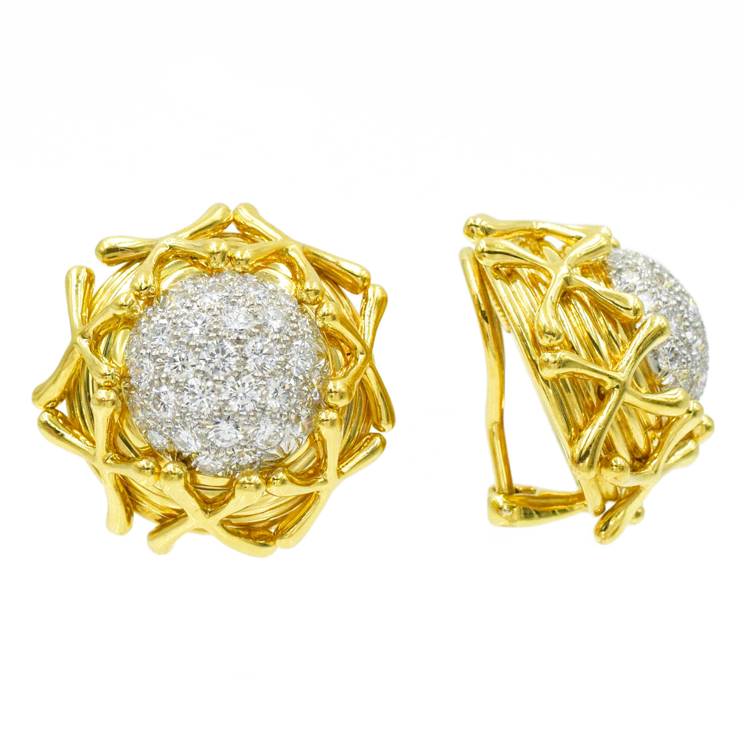 Round Cut Tiffany & Co. Jean Shlumberger Diamond Clip on Earrings in 18k Yellow Gold