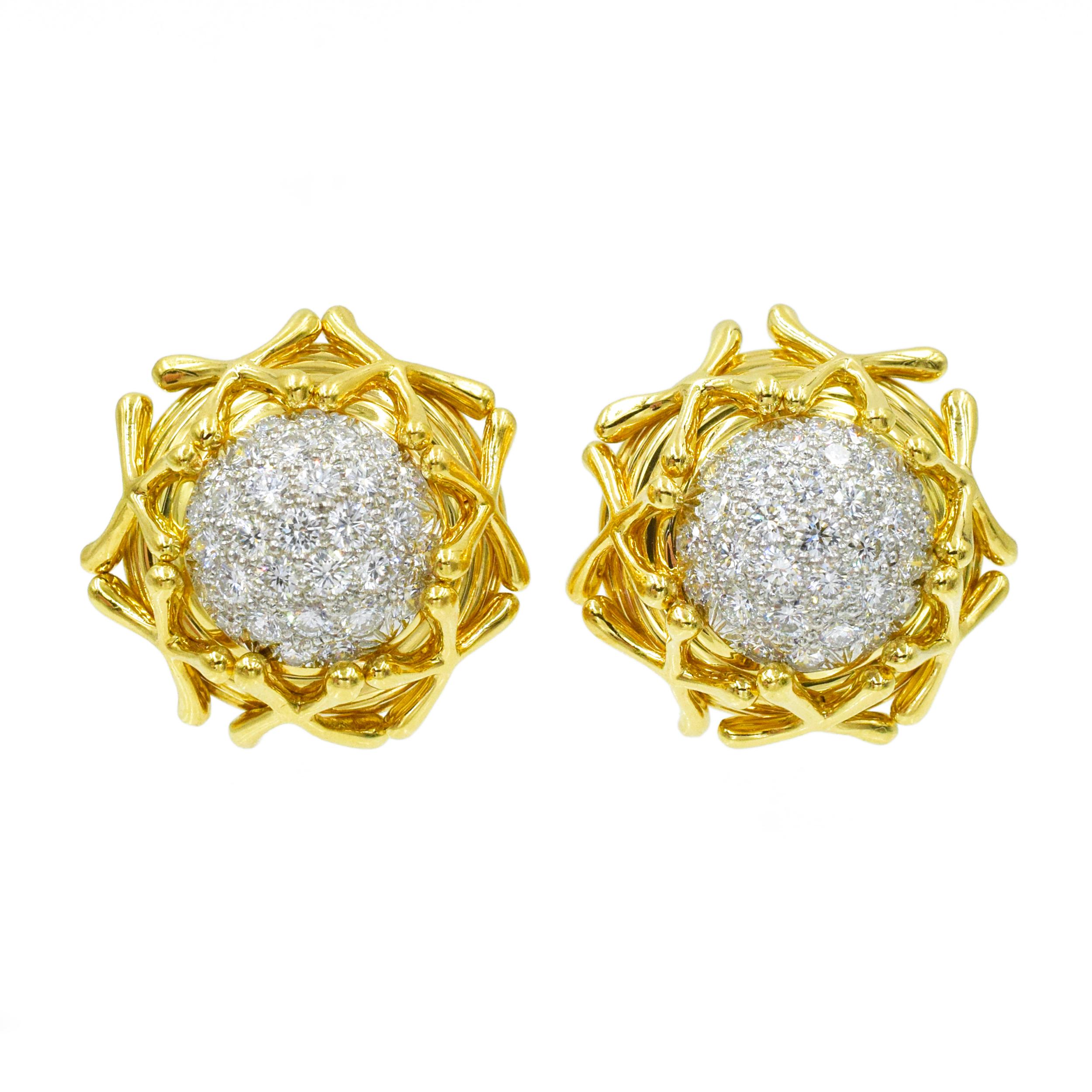 Tiffany & Co. Jean Shlumberger Diamond Clip on Earrings in 18k Yellow Gold In Excellent Condition In New York, NY