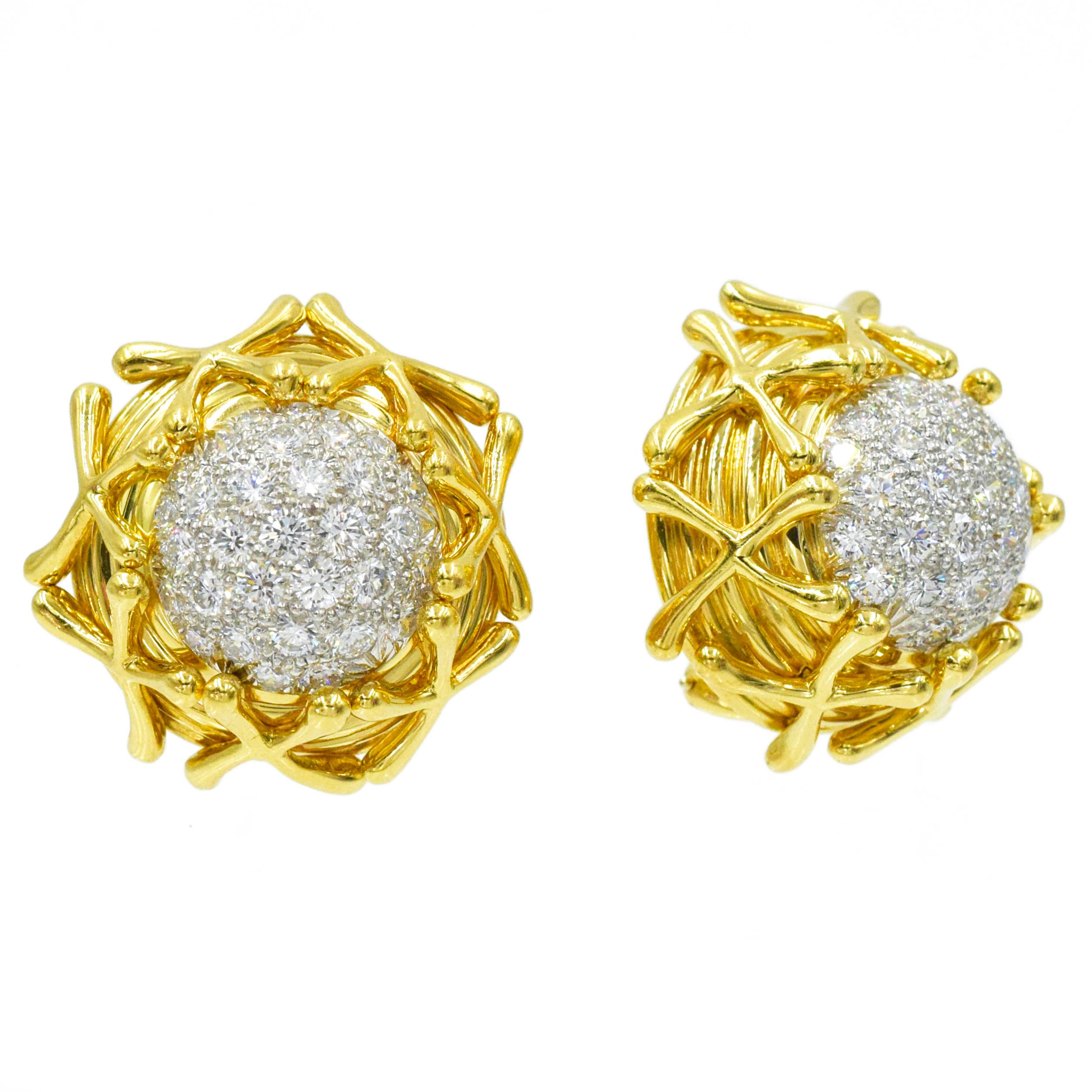 Tiffany & Co. Jean Shlumberger Diamond Clip on Earrings in 18k Yellow Gold 2