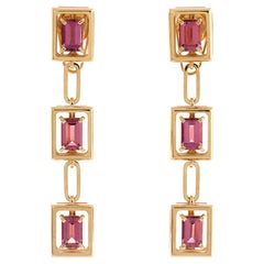 Tiffany & Co. Jewel Box Drop Earrings 18k Yellow Gold with Pink Tourmaline