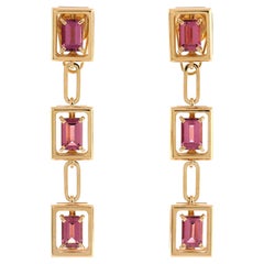 Tiffany & Co. Jewel Box Drop Earrings 18k Yellow Gold with Pink Tourmaline