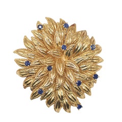 Tiffany & Co. K18 Gold Sapphire Textured Floral Burst Brooch