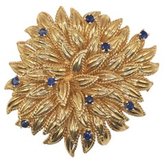 Tiffany & Co. K18 Gold Sapphire Textured Floral Burst Brooch