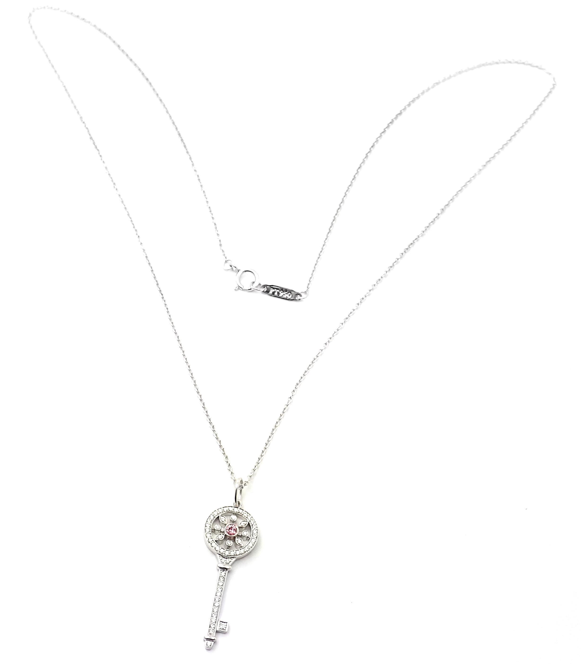 Brilliant Cut Tiffany & Co Kaleidoscope Fancy Pink White Diamond Key Pendant Platinum Necklace