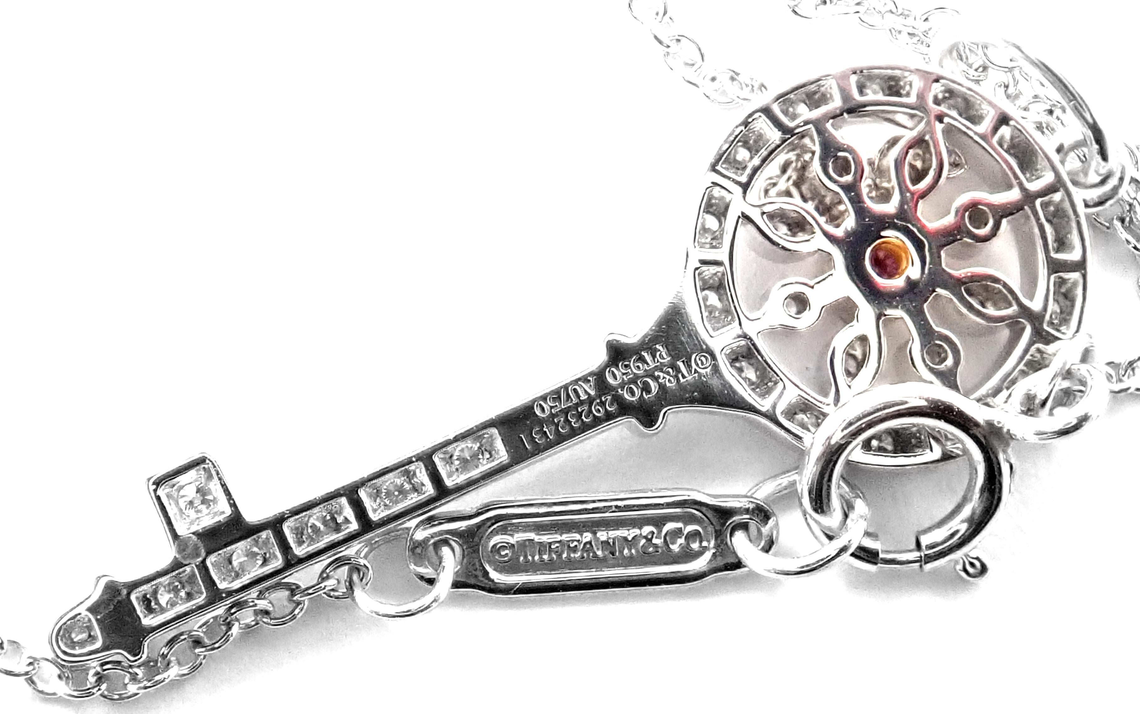 Tiffany & Co Kaleidoscope Fancy Pink White Diamond Key Pendant Platinum Necklace 1