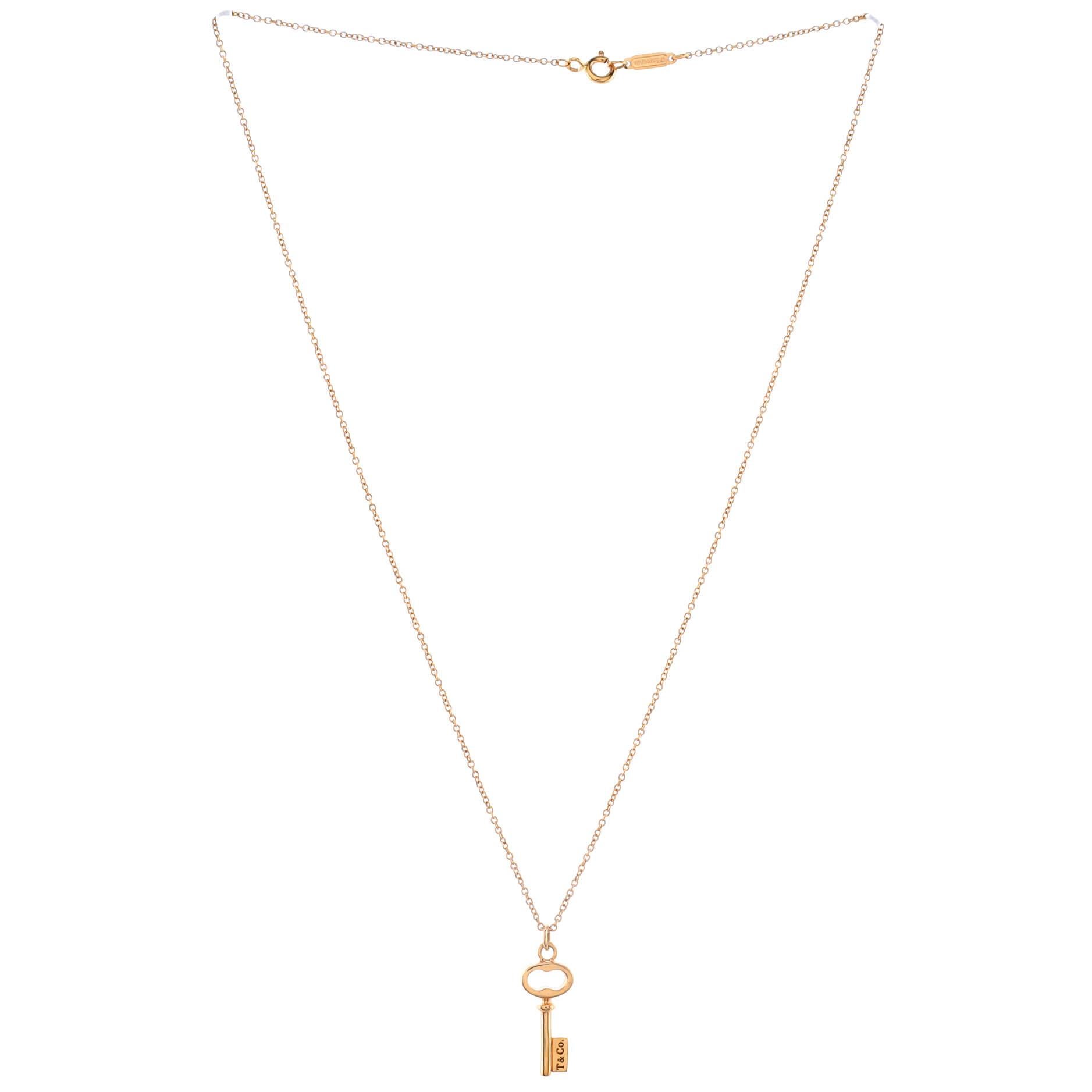 Tiffany & Co. Key Pendant Necklace 18k Rose Gold Mini In Good Condition In New York, NY