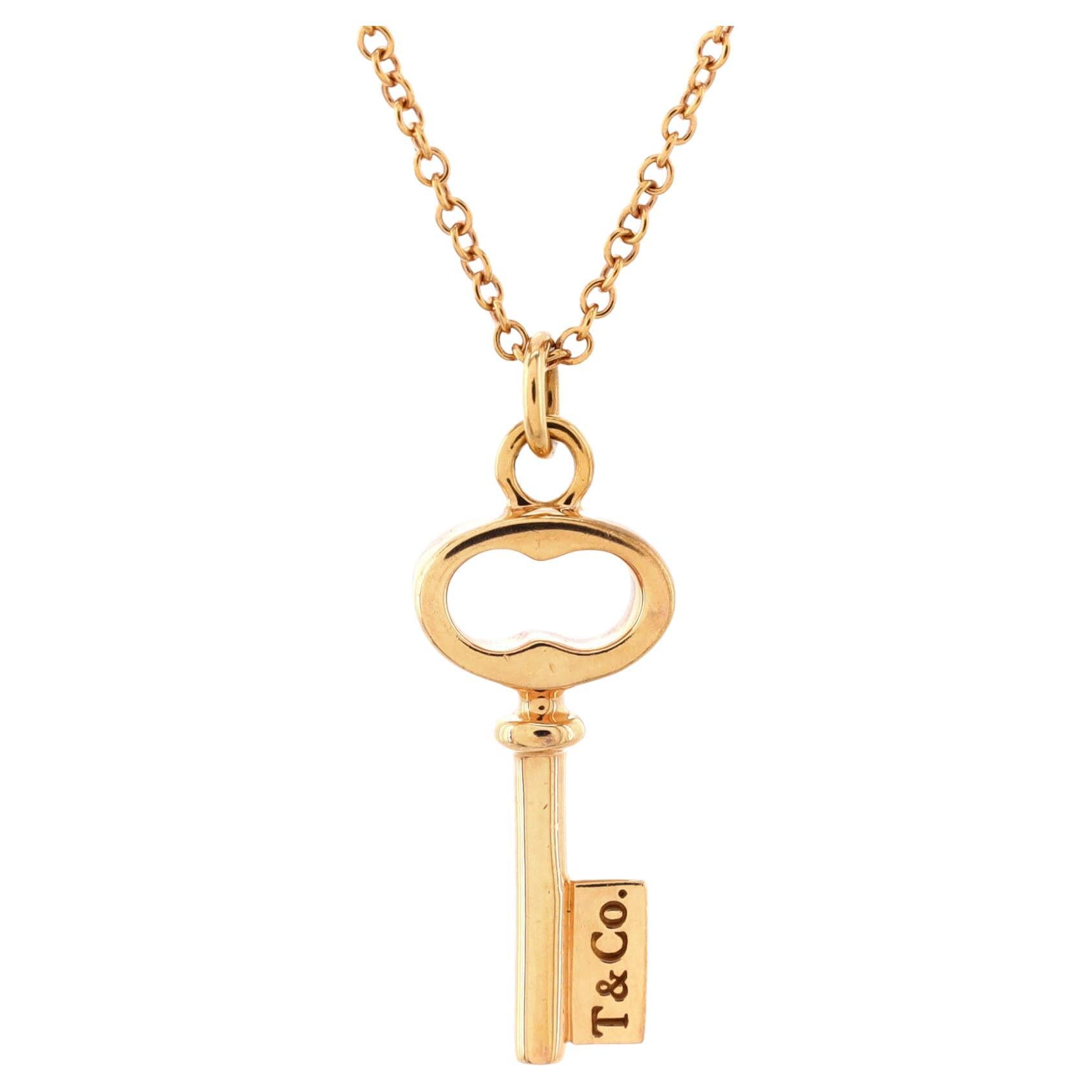 Tiffany & Co. Key Pendant Necklace 18k Rose Gold Mini