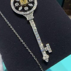 Tiffany & Co Key Pendant Necklace Yellow Diamond 0.41ct VVS2 Platinum
