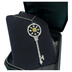 Tiffany & Co Key Pendant Necklace Yellow Diamond 0.41ct VVS2 Platinum