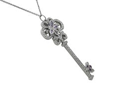 Tiffany & Co. Key Platinum Diamond and Pink Sapphire Pendant Necklace