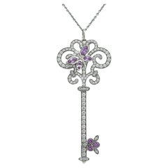 Tiffany & Co. Key Platinum Diamond and Pink Sapphire Pendant Necklace