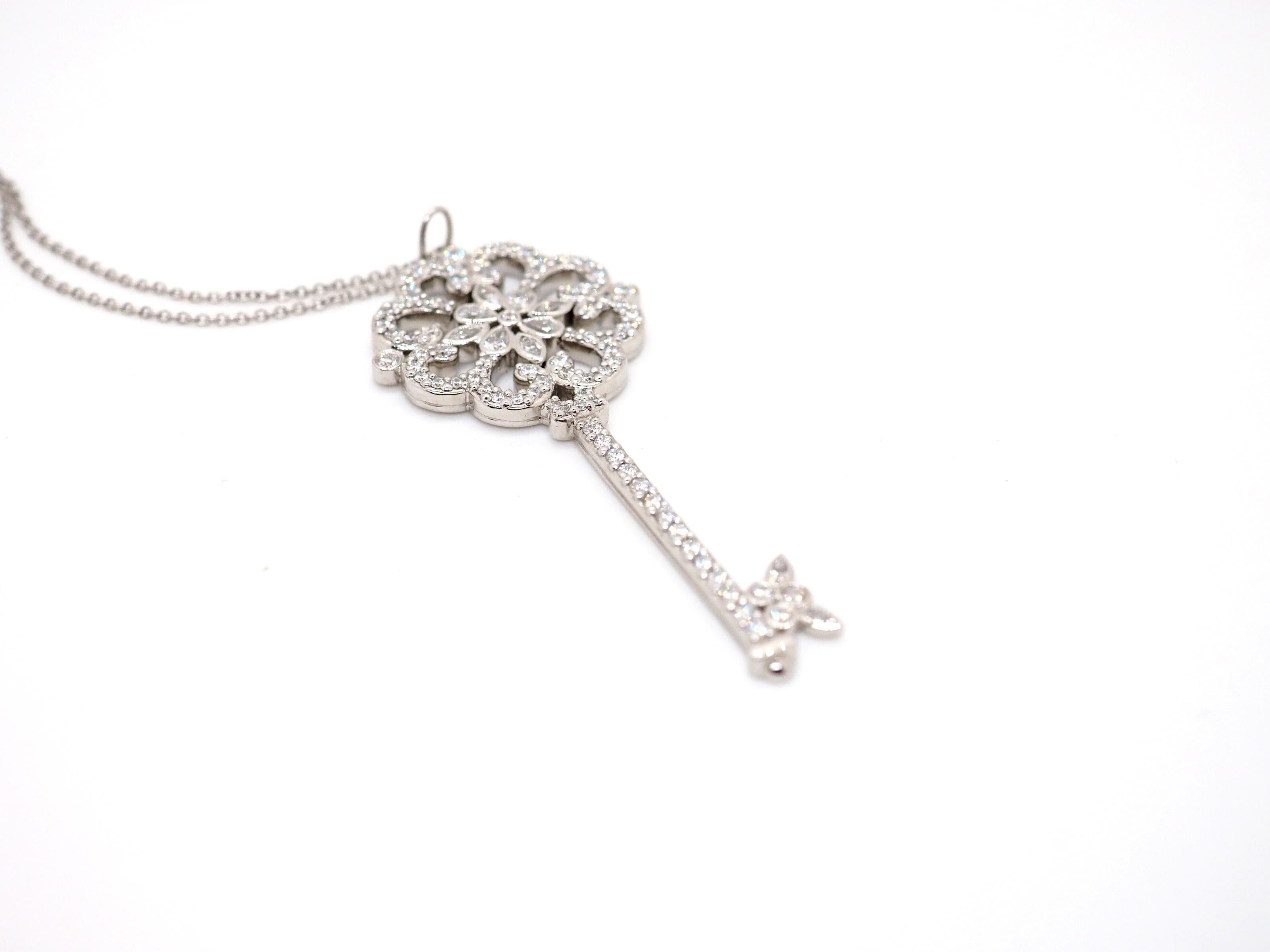 Brilliant Cut Tiffany & Co. Key Platinum Diamond Necklace Primerose 0.98 Carat For Sale