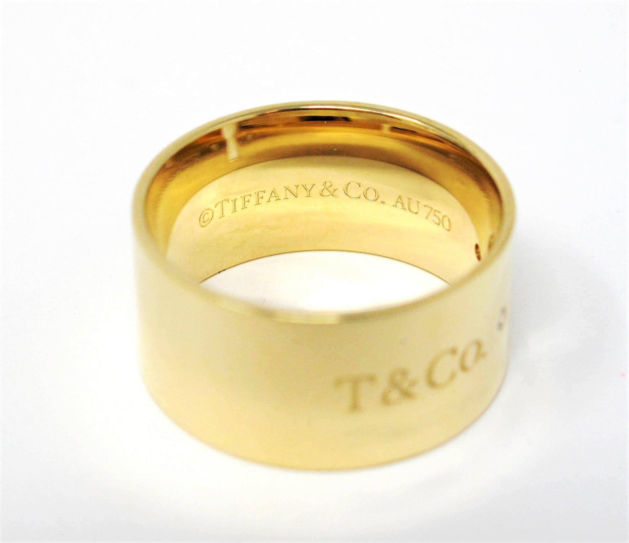 Tiffany & Co. Keyhole 18 Karat Yellow Gold Wide Band Ring with Diamonds 3