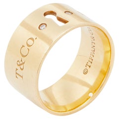Tiffany & Co. Keyhole Diamond 18k Yellow Gold Wide Band Ring Size 50
