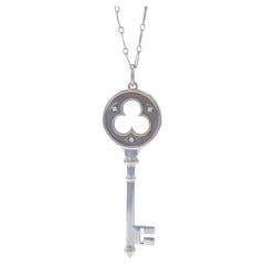 Tiffany & Co. Keys Clover Diamond Necklace 25 1/2" - White Gold 18k Skeleton Key