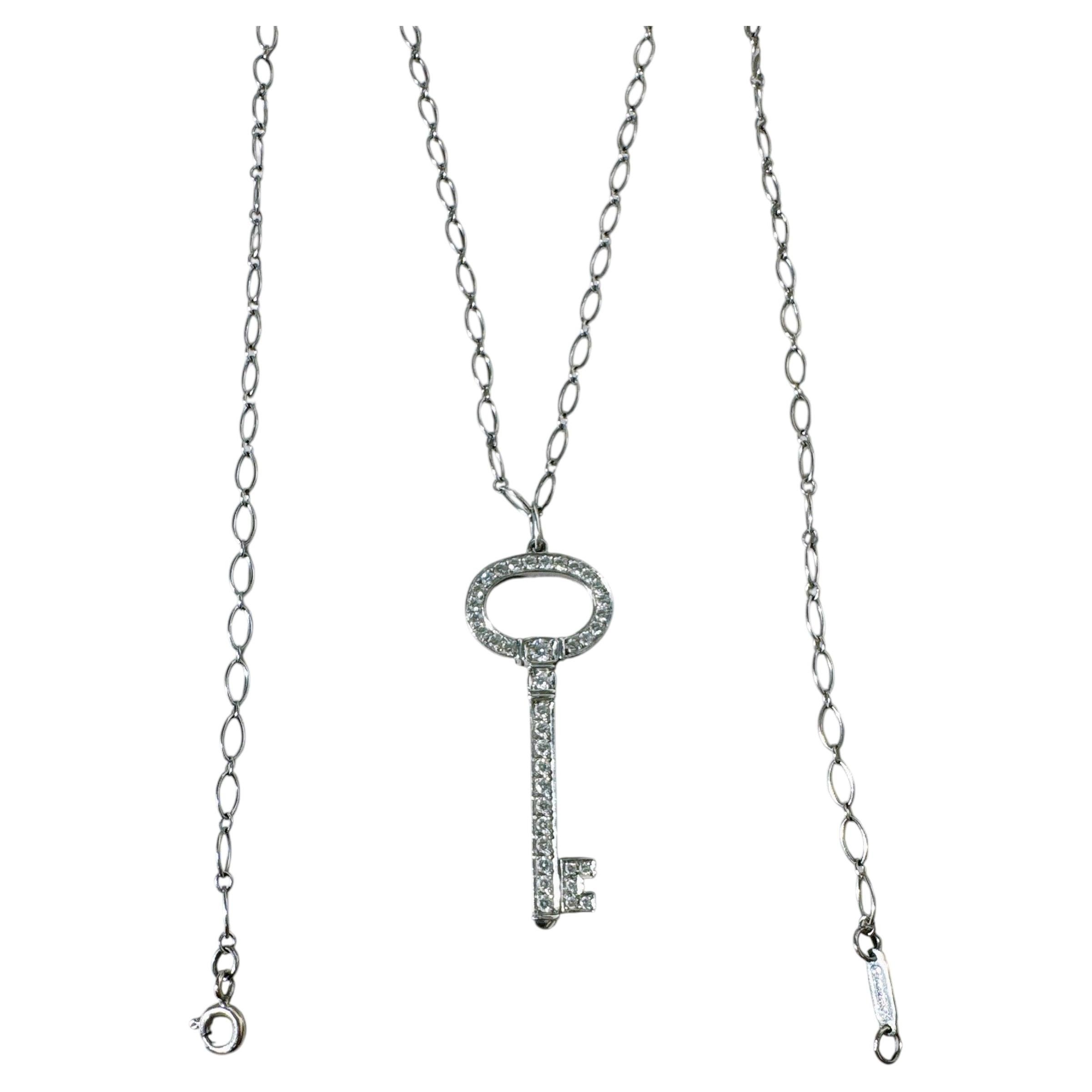 Tiffany & Co. Keys Collection Platinum Pavé‑Diamond Oval‑Key Necklace For Sale