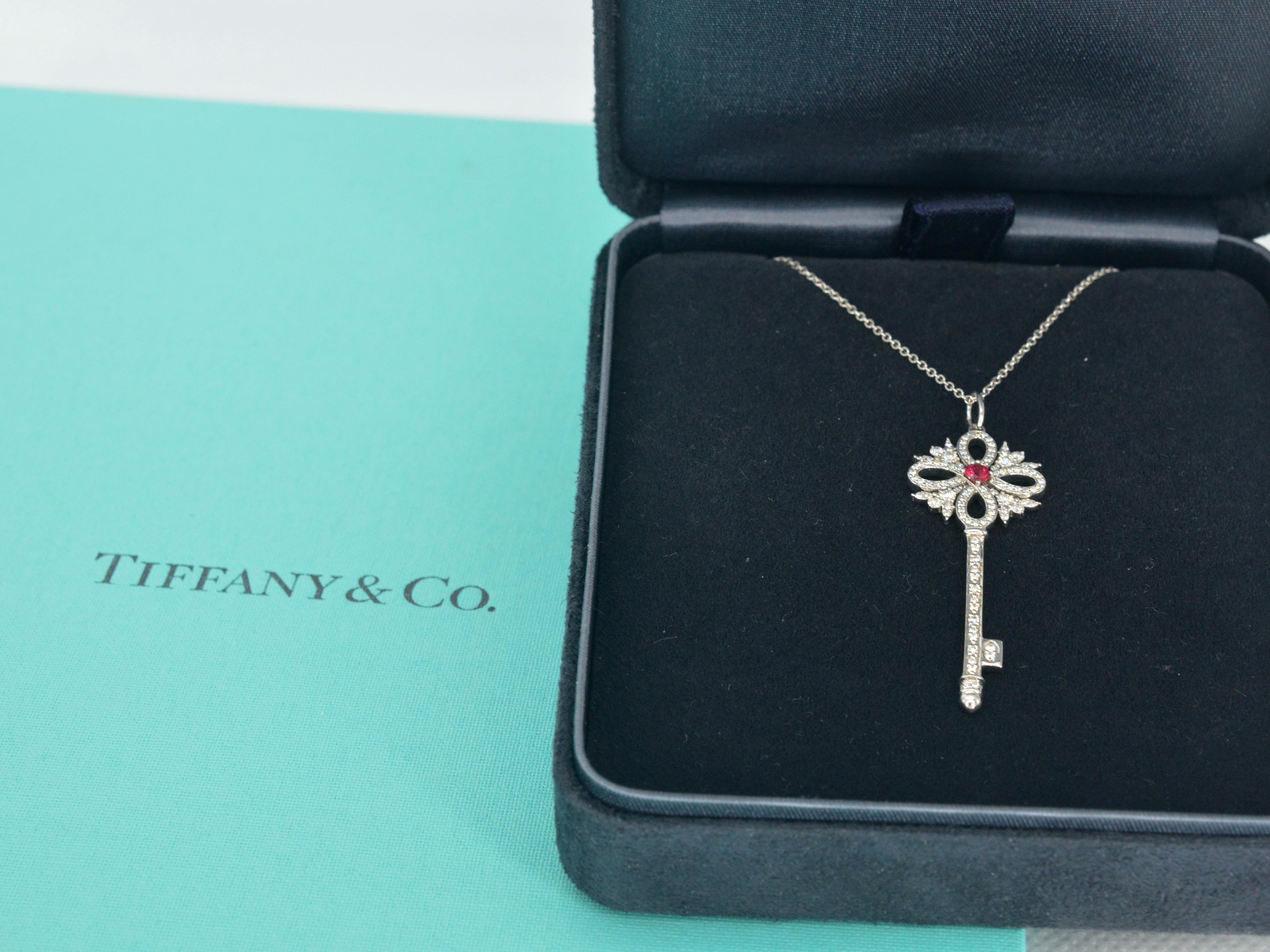 Women's or Men's Tiffany & Co 'Keys' Platinum Necklace with Diamonds