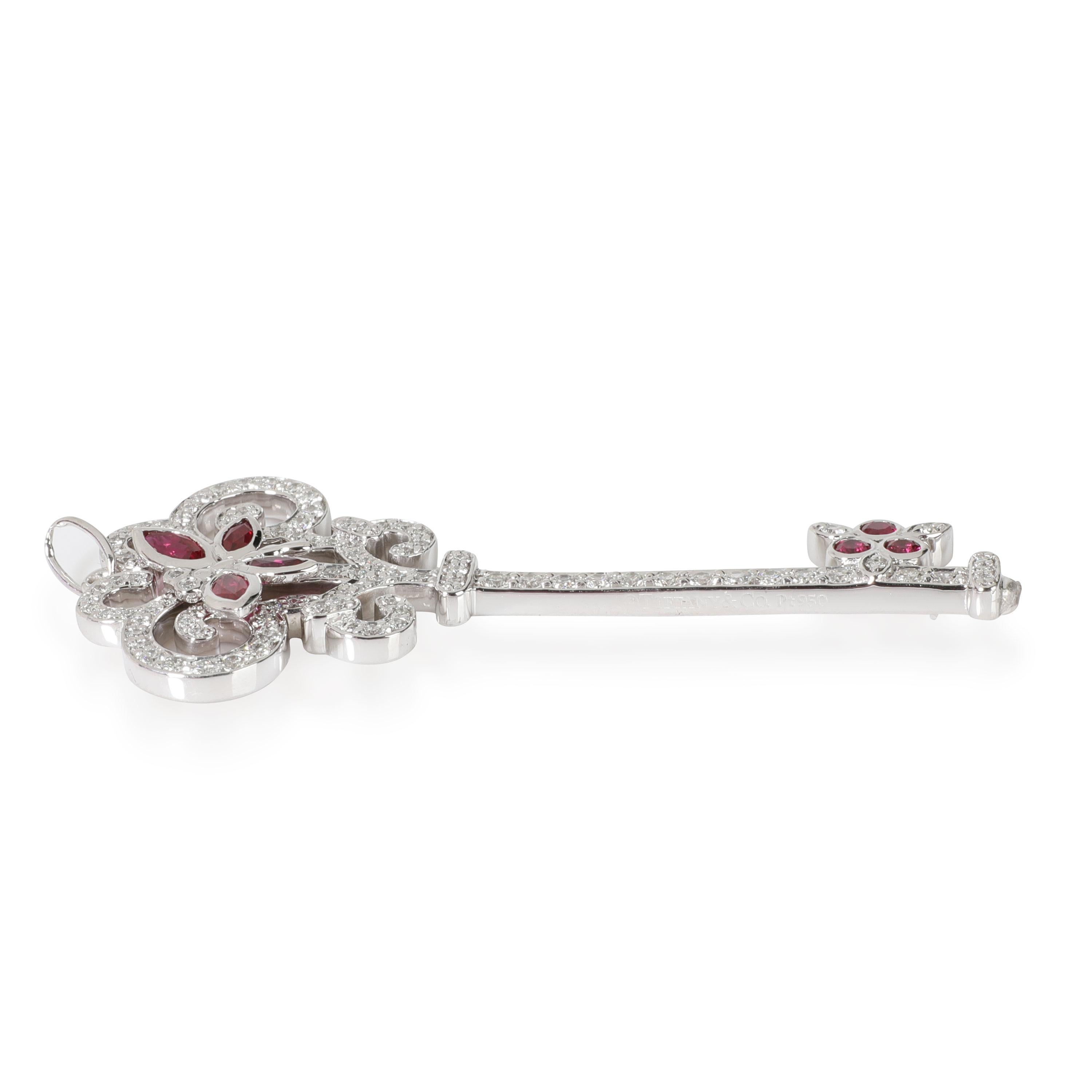 Tiffany & Co. Keys Ruby Diamond Enchant Dragonfly Pendant in Platinum In Excellent Condition In New York, NY