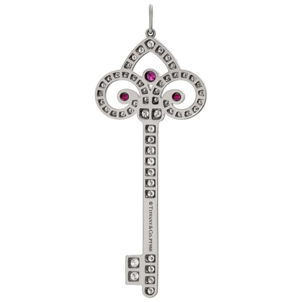 Tiffany & Co. Keys Tiffany Fleur de Lis Key Pendant in platinum w/ diamonds In Excellent Condition In Surfside, FL
