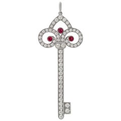 Tiffany & Co. Keys Tiffany Fleur de Lis Key Pendant in platinum w/ diamonds