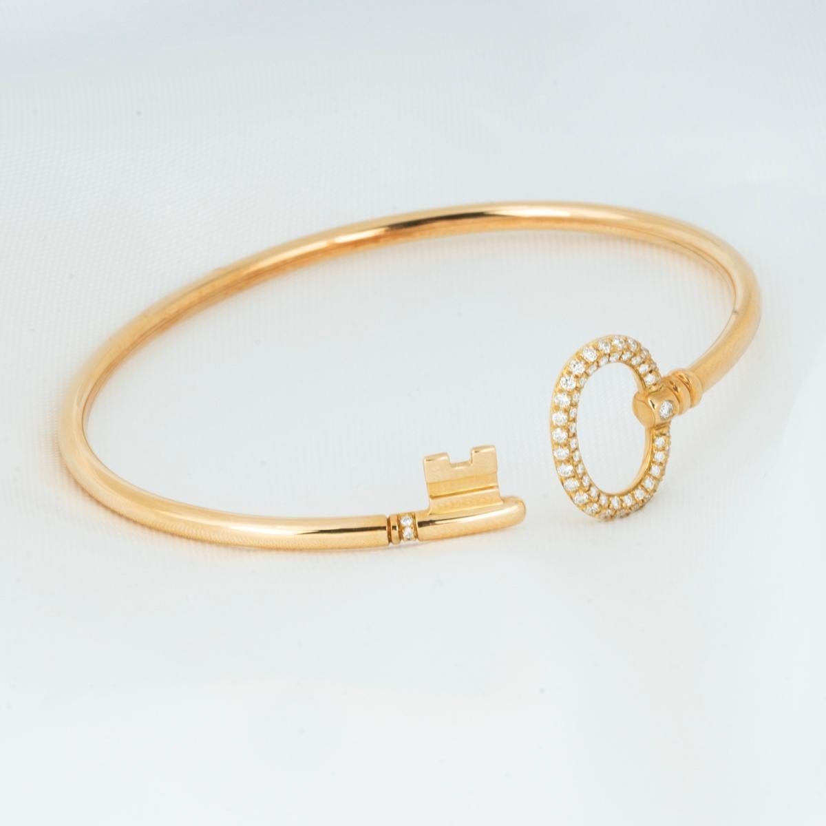 Round Cut Tiffany & Co. Keys Yellow Gold Diamond Wire Bracelet 0.18 TDW