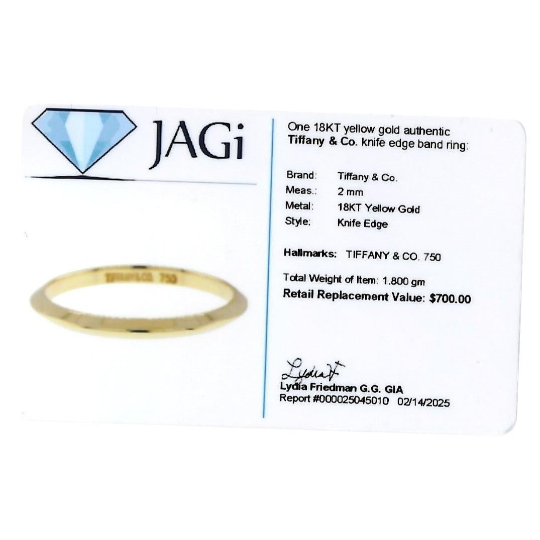 Tiffany & Co. Knife Edge 2mm Stacking Band Ring in Polished 18 Karat Yellow Gold For Sale 6