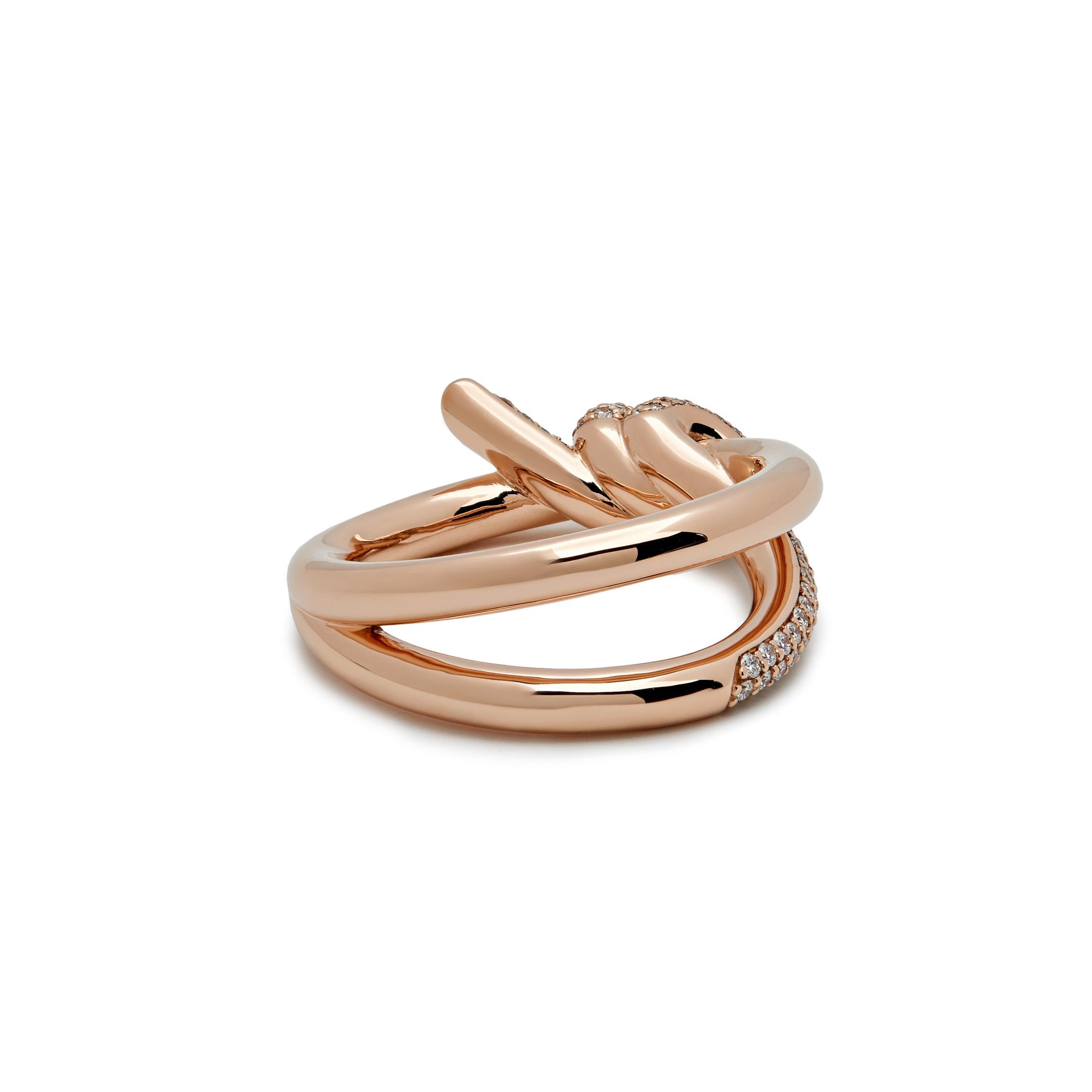 Contemporary Tiffany & Co. Knot Double Row Ring in Rose Gold with Diamonds 69683304 For Sale