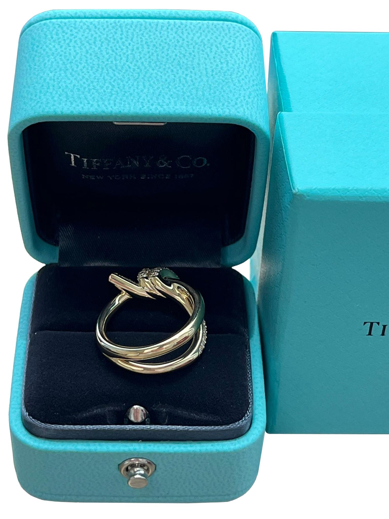 Women's Tiffany & Co Knot Double Row Ring in Yellow Gold with 0.31ct Diamonds For Sale