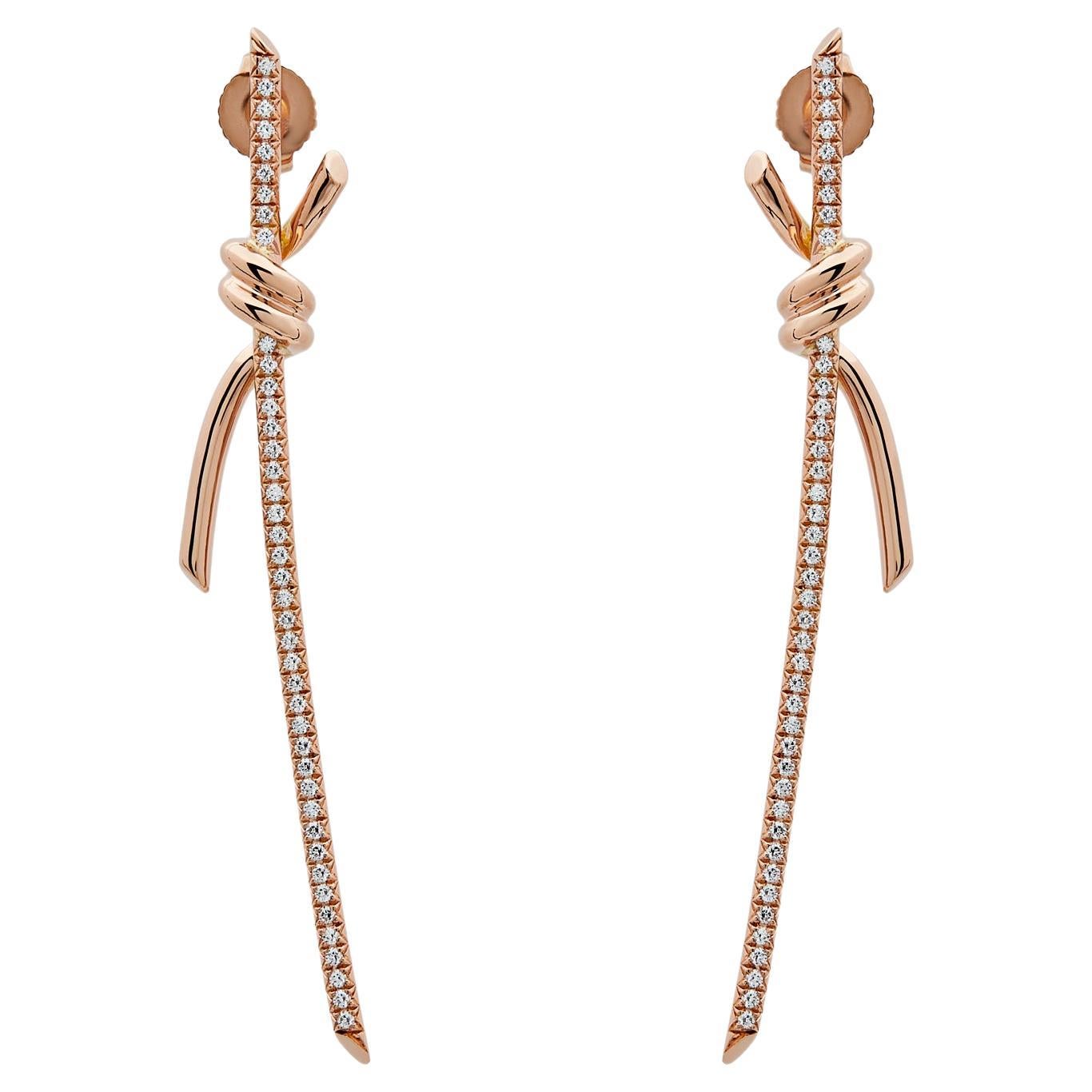 Tiffany & Co. Knot Drop Earrings in Rose Gold with Diamonds 69526128 For Sale