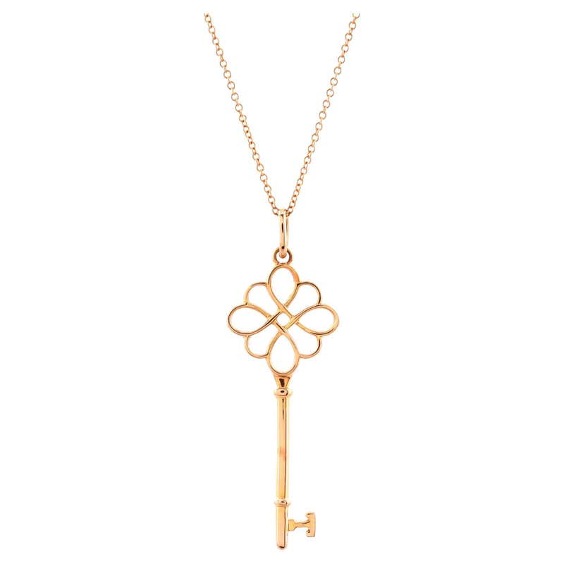 Rose Shape Key Tiffany and Co. Diamond 18k Rose Gold Woven Key Pendant For Sale at 1stDibs