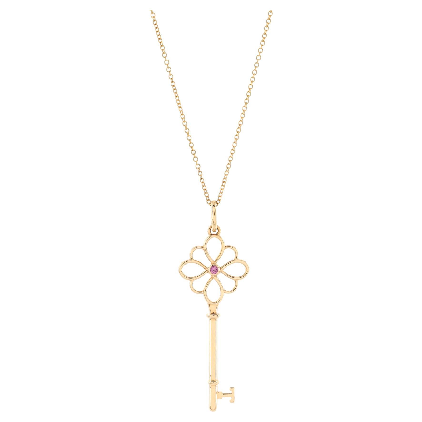 Tiffany & Co. Knot Key Pendant Necklace 18k Rose Gold with Pink Sapphire