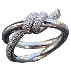 Tiffany & Co. Knot Ring Double Row Diamond 18k White Gold 7500 size 6.5