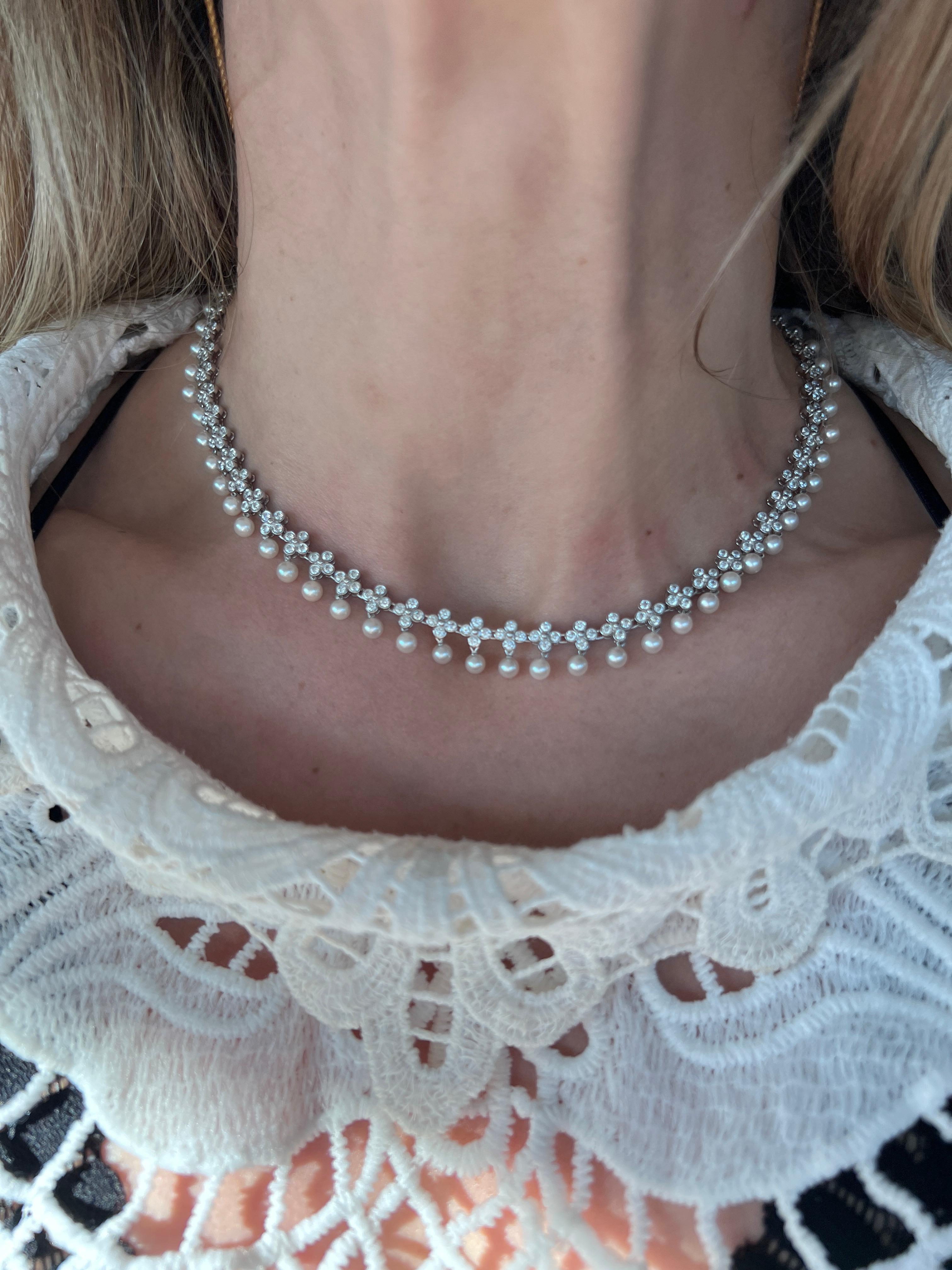Tiffany & Co. Collar Gargantilla de Encaje con Diamantes y Perlas Moderno