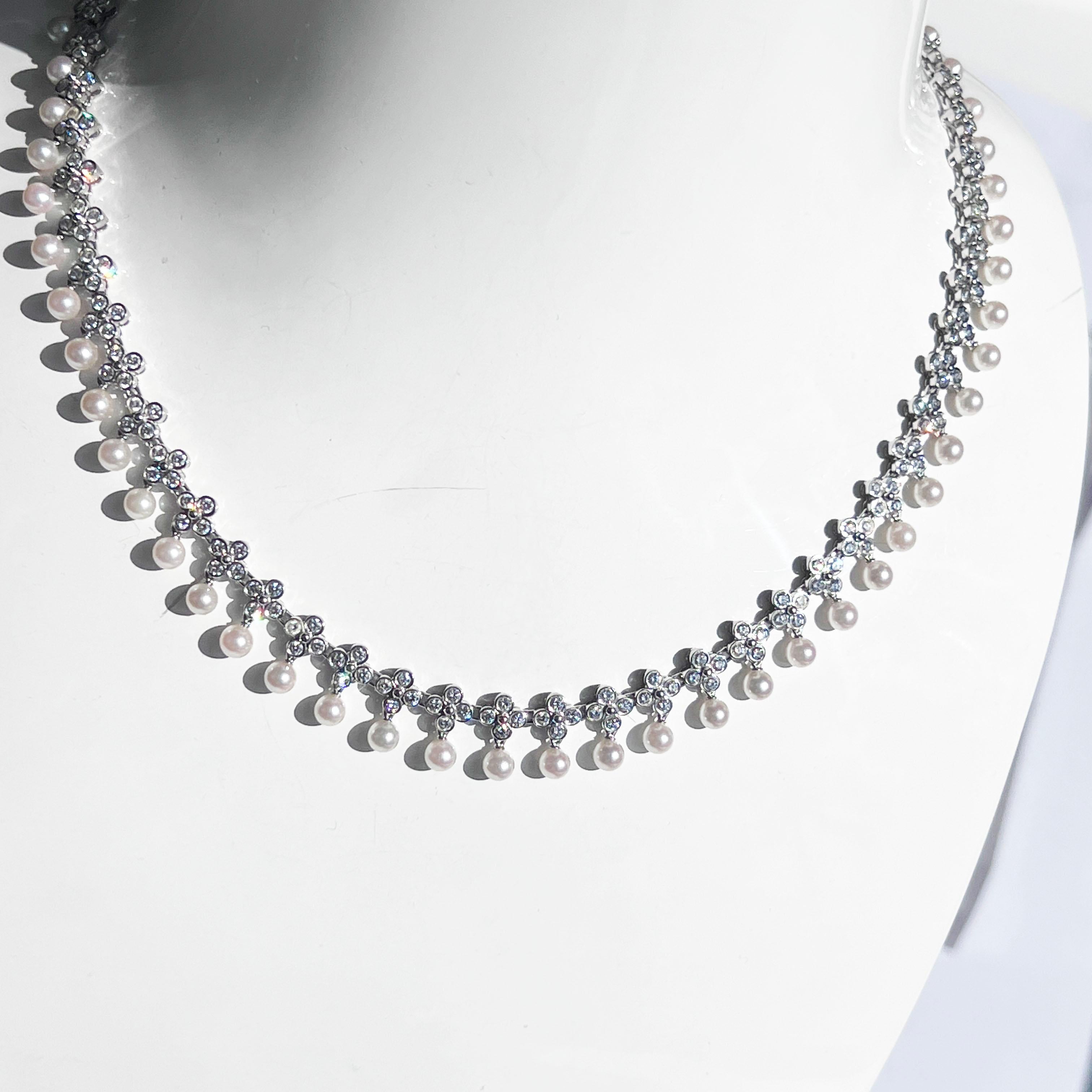 Tiffany & Co. Collar Gargantilla de Encaje con Diamantes y Perlas en Excelente Estado en Beverly Hills, CA