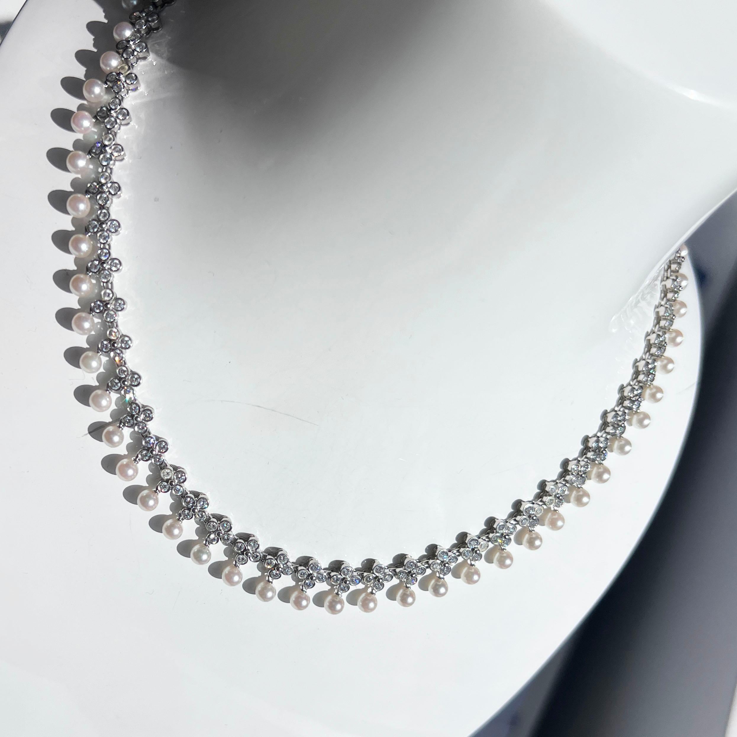 Tiffany & Co. Collar Gargantilla de Encaje con Diamantes y Perlas 2