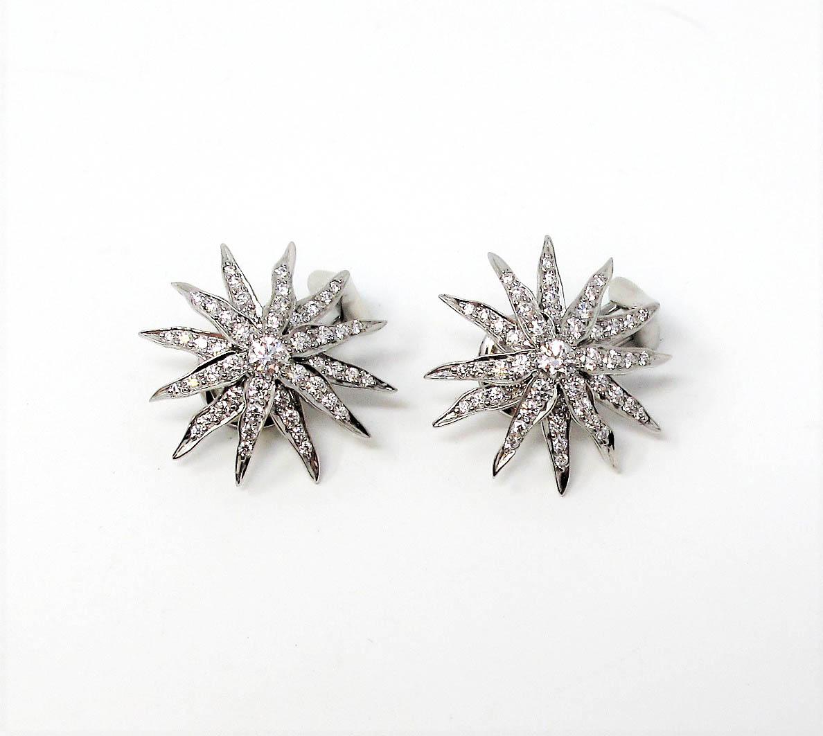 Round Cut Tiffany & Co. Lace Collection Sunburst Pave Diamond Earrings in Platinum G / VS