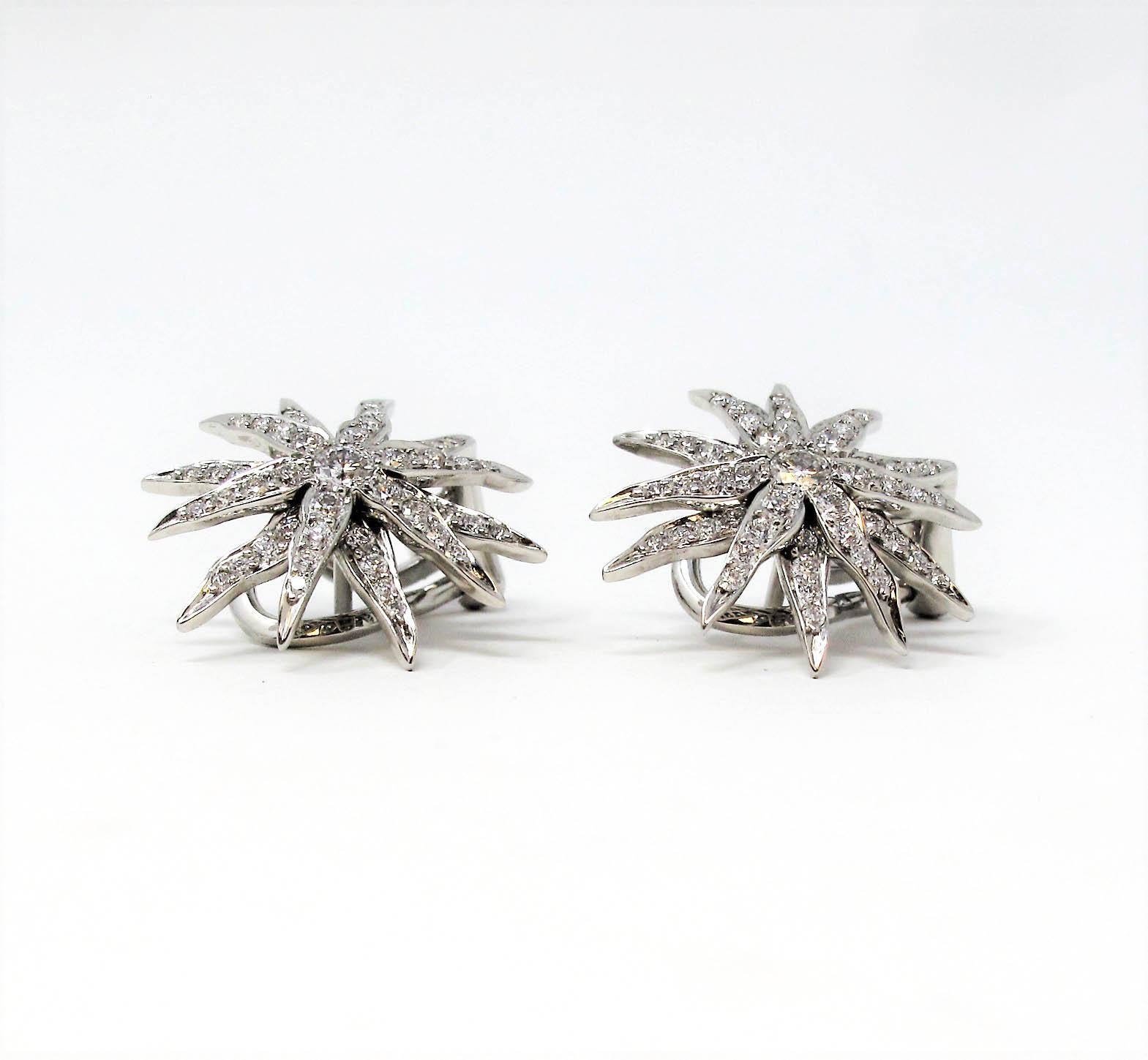 Tiffany & Co. Lace Collection Sunburst Pave Diamond Earrings in Platinum G / VS In Excellent Condition In Scottsdale, AZ