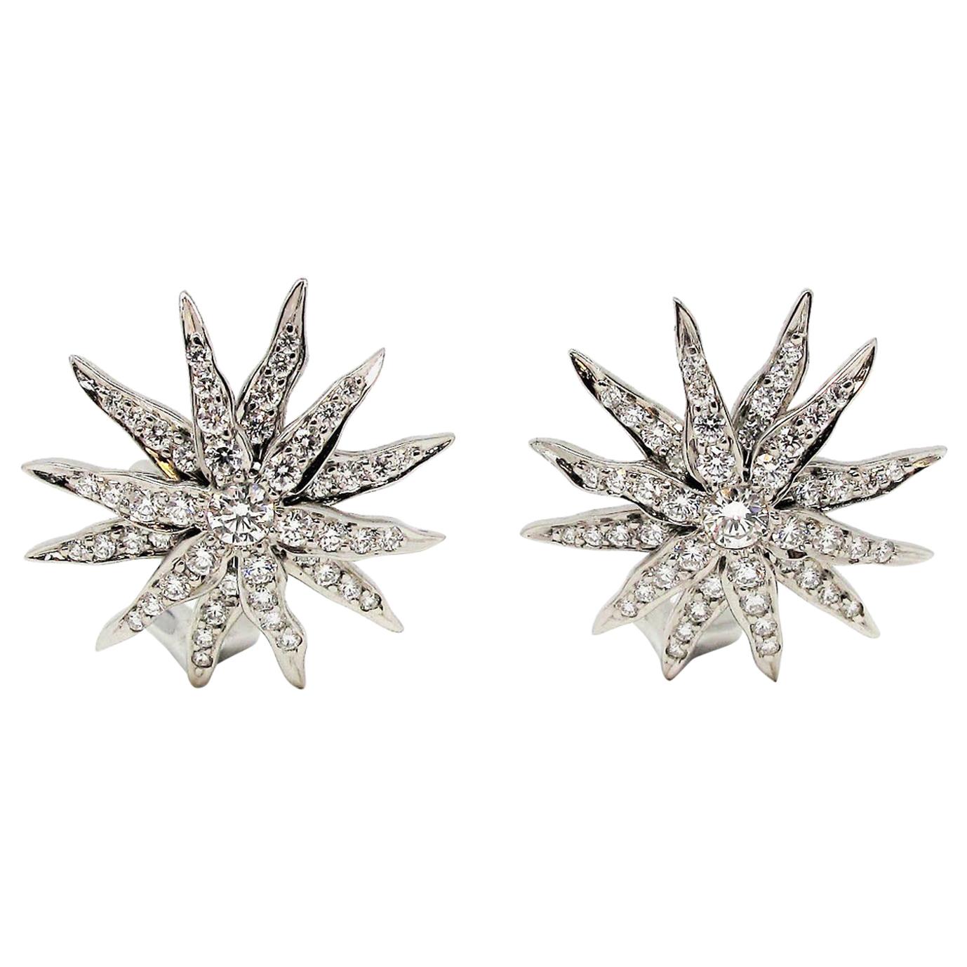 Tiffany & Co. Lace Collection Sunburst Pave Diamond Earrings in Platinum G / VS