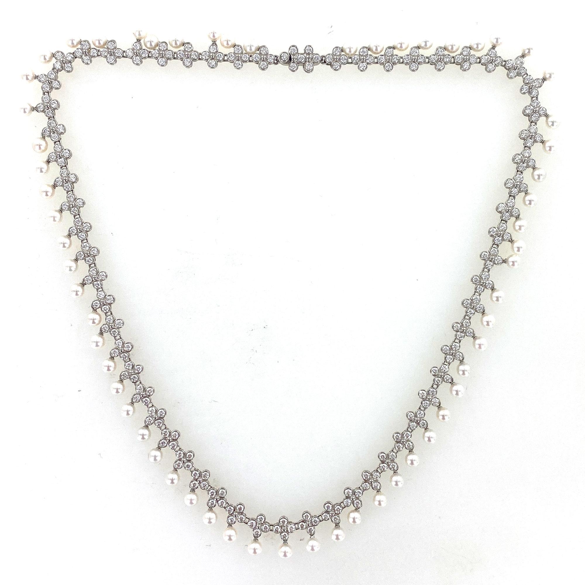 Modern Tiffany & Co. Lace Diamond Pearl Drop Platinum Collar Necklace