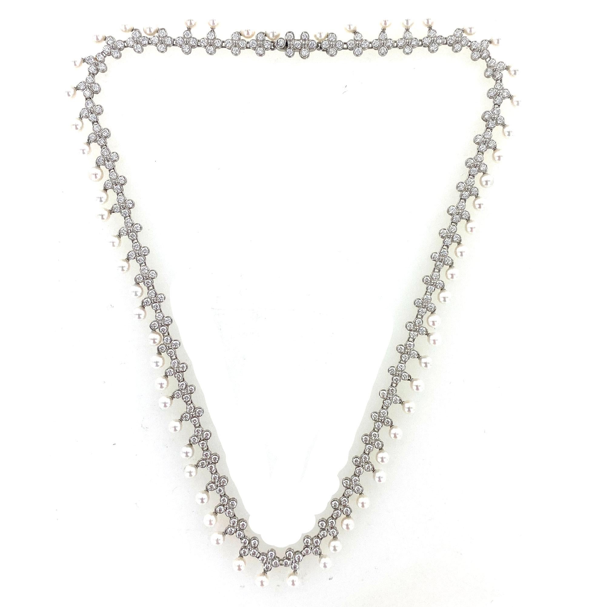 Round Cut Tiffany & Co. Lace Diamond Pearl Drop Platinum Collar Necklace