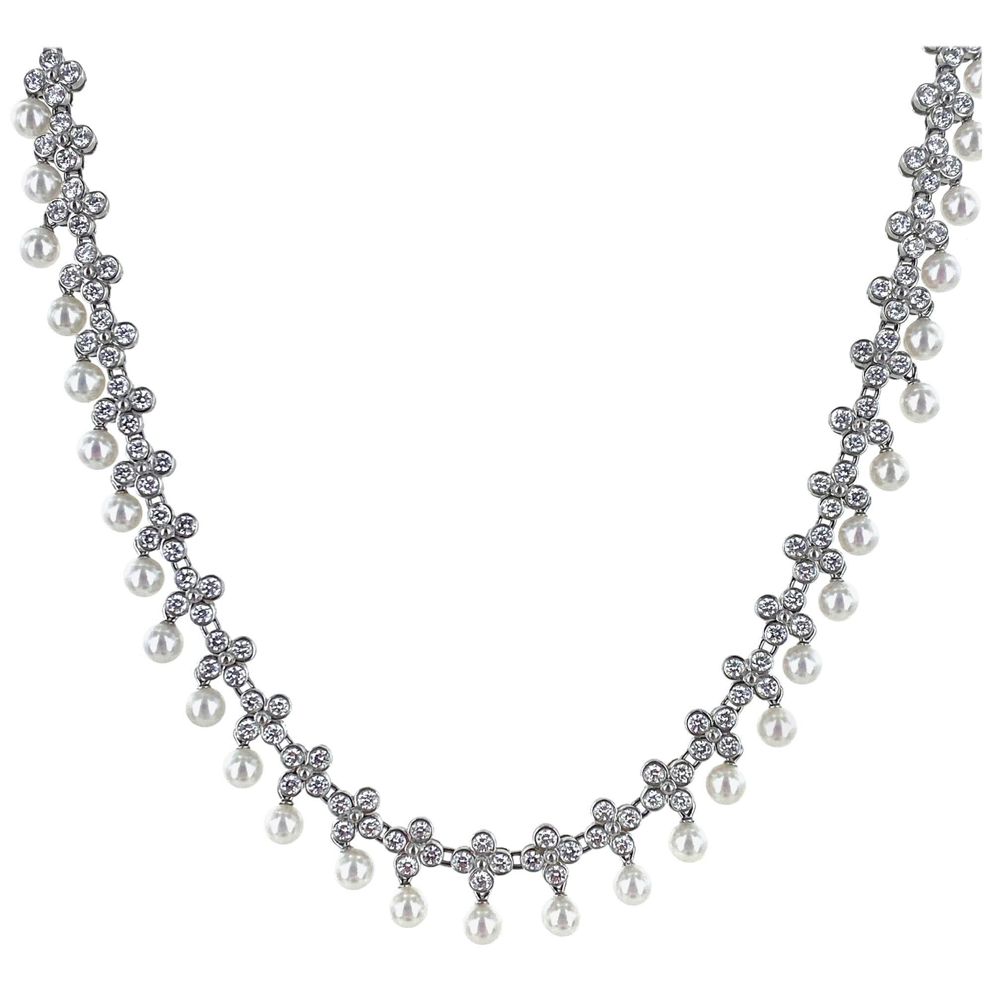 Tiffany & Co. Lace Diamond Pearl Drop Platinum Collar Necklace