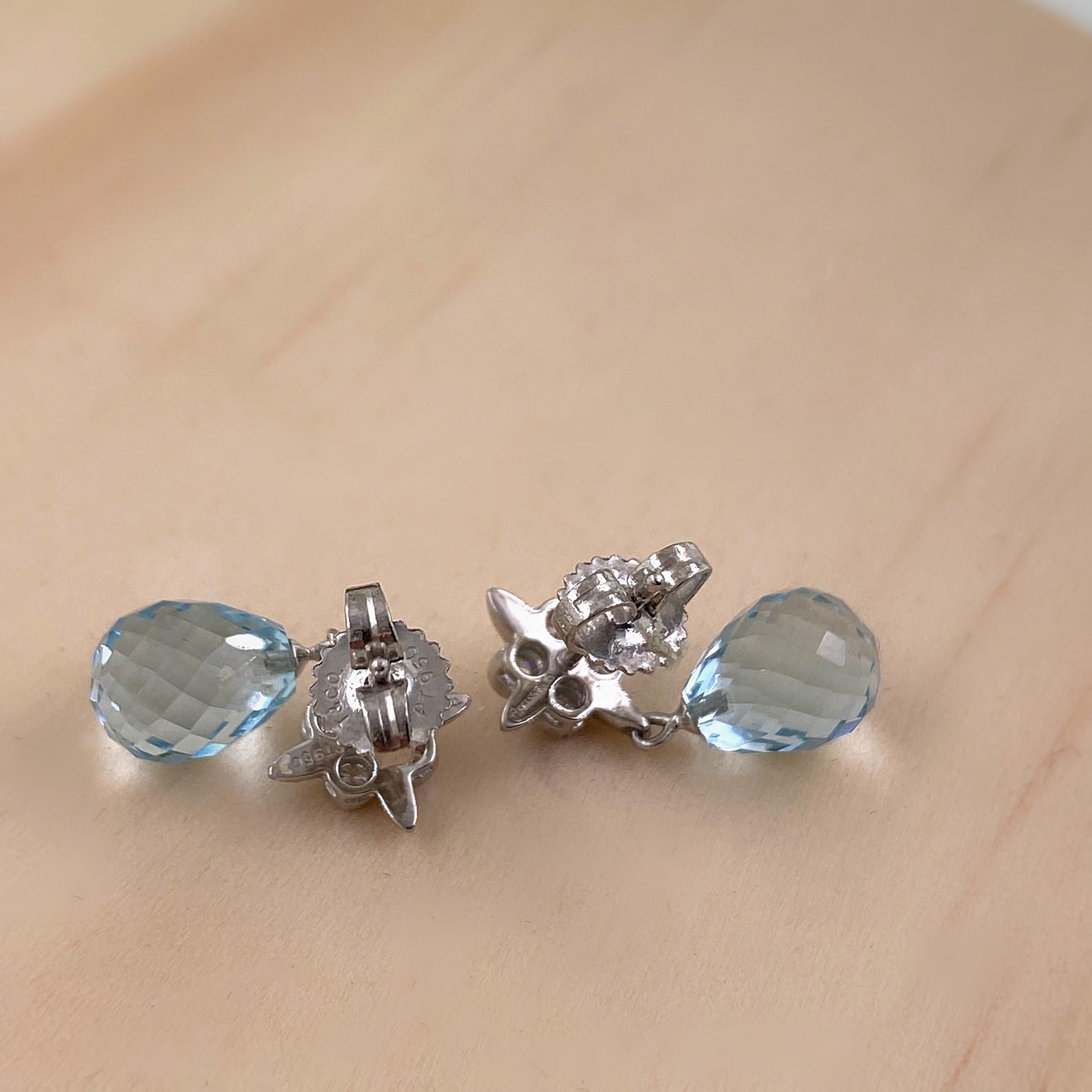 Round Cut Tiffany & Co Lace Round Diamond & Aquamarine Briolette Drop Earrings Platinum