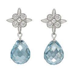 Tiffany & Co Lace Round Diamond & Aquamarine Briolette Drop Earrings Platinum
