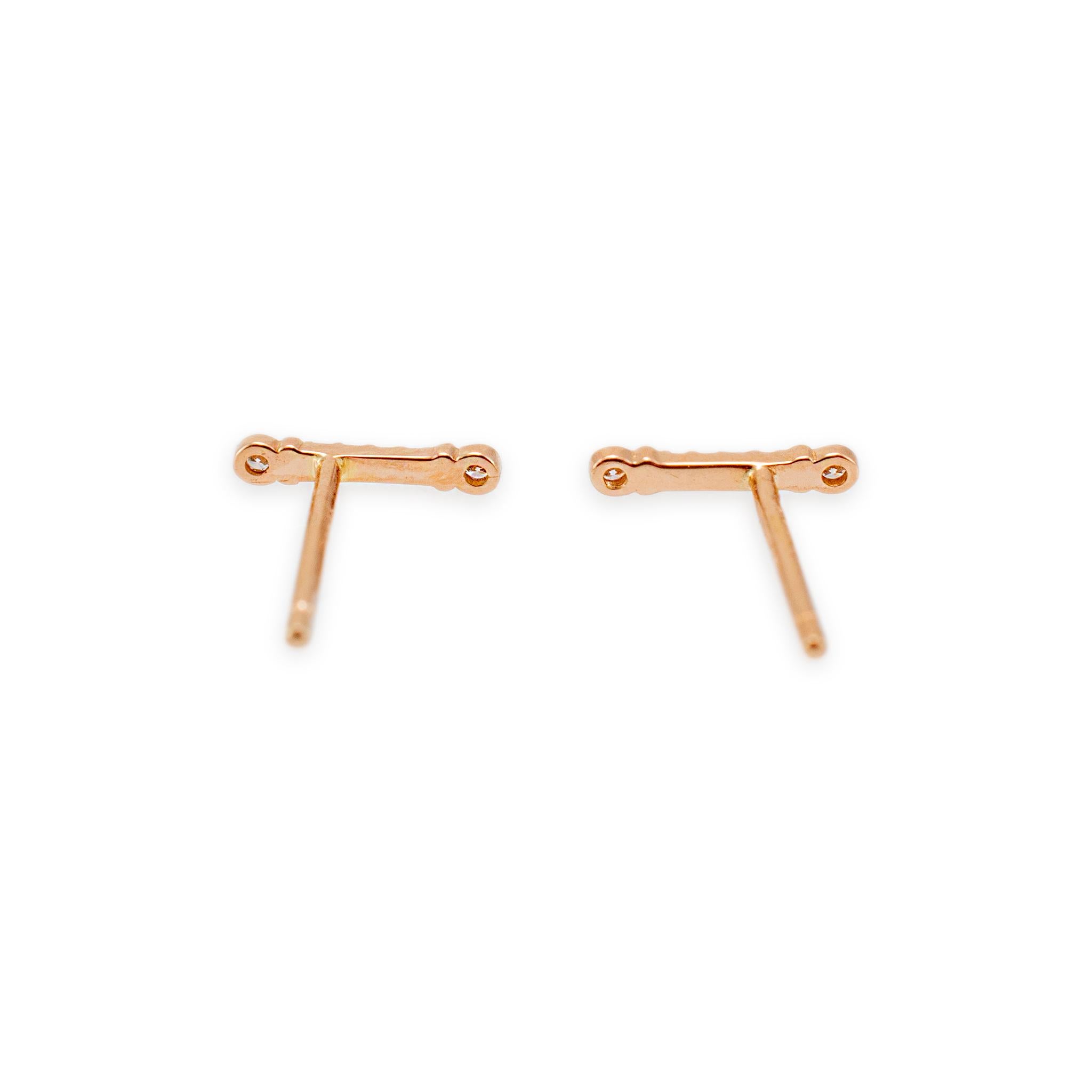 Tiffany & Co. Ladies 18K Rose Gold Fleur de Key Bar Diamond Stud Earrings In Excellent Condition In Houston, TX